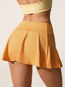 CourtClass Women's Solid Color Minimalist Casual Sports Skirt Swim Skort Yellow Tennis Skirt High Waist Skort Women Skorts - Yellow - View 2