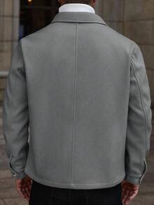 Manfinity CasualCool Men's Casual Solid Color Zipper Front Long Sleeve Overcoat, Autumn Casual Men Grey Overcoat - Grey - View 2