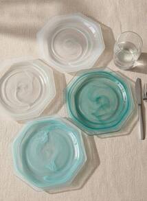 Cirelle 1PC Modern Marble Cloud Glass Tray, Frosted Serving Plate For Appetizers Desserts, Kitchen Dining Table Decor - Multicolor - View 6