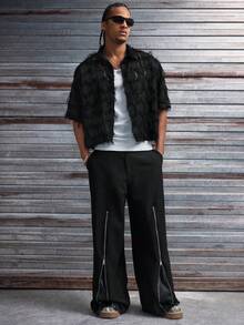 AXEPEAK Pantalon décontracté ample à zip pour hommes - Noir - Voir 5