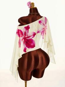 Amplova 女士宽松不对称下摆亮片透视露肩派对上衣 - 彩色 - 查看 7