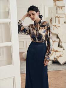 Anewsta 两件套优雅上衣和美人鱼裙套装，适合教师和办公室穿着 - 藏蓝色 - 查看 5