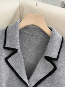 GlowEve Autumn/Winter New Elegant Sophisticated Minimalist Classy Dark Trim Lapel Sleeveless Dual Pocket Metal Button Soft Women Sweater Vest
