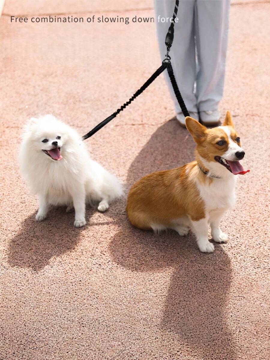 1pc Two Leash, P-Type Rope That Won't Hurt Your Hands, Retractable Pet Leash, Suitable For Small And Large Dogs, Shockproof. - Black - View 1