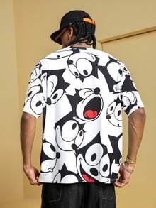 Felix The Cat X SHEIN Men's Casual Cartoon Pattern Round Neck Short Sleeve T-Shirt - White - View 2