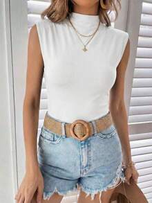 Blusa Elegante Sin Mangas para Mujer – Cuello Alto, Corte Slim y Tela Suave Premium | Ideal para Looks Modernos y Sofisticados - Blanco - Ver 3