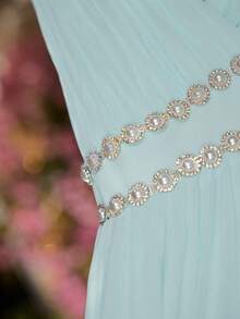VOLUPTÉ CURVE Plus Size Summer Light Blue V-Neck Long-Sleeve Cinched Waist Floor-Length Gown For Formal Events, Parties, Going Out, Graduation, Birthdays - Green - View 7