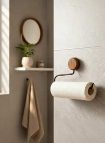 Cirelle 胡桃木厨房纸巾架 - 免钻孔壁挂式，吸油纸和保鲜膜收纳架 - 彩色 - 查看 10