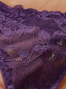 2pcs/Set Solid Color Sexy Lace Wireless Bra Set For Women - Purple - View 5