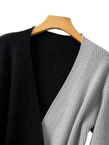 GlowEve CURVE 女士不对称纽扣休闲长袖宽松大码开衫，秋冬季外套，女士开衫，女士毛衣，开衫毛衣 - 黑色 - 查看 3