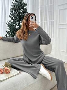 Women Beige Wide Leg And Top Two Pieces - Grey - View 7