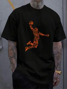 Versatile Baggy Short Sleeve T-Shirt With Fun Basketball Print, Ideal For Vacation, Work And Use - 黑色5 - 查看 1