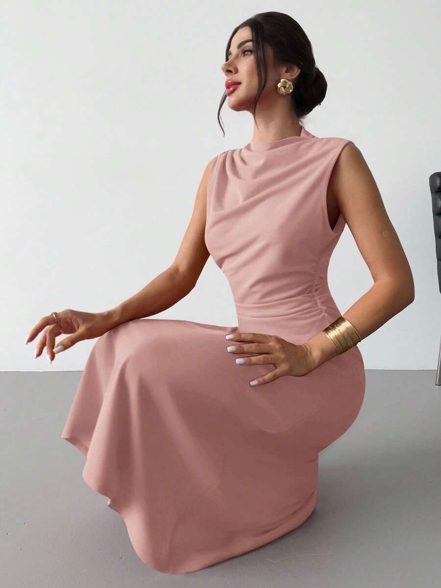 Firerie Women's Elegant Minimalist Delicate Romantic Sweet Daily Commute Wedding Party Music Festival Vacation Pleated A-Line Mini Dress, Red Camisole - Dusty Pink - View 1