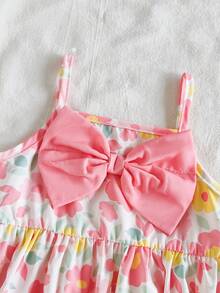 Vintaside Kids Babygirl Baby GirlSummer Sleeveless Casual Cute Bow Digital Print Dress, Suitable For Vacation, Beach, Or Camping - Pink - View 7