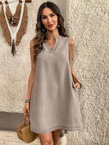 EMERY ROSE Women's V-Neck Sleeveless Loose Casual Summer Mini Dress  Summer Dress  Casual Dresses For Women Brown Dress - Brown - View 7