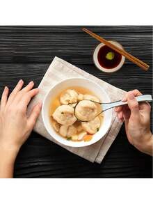 4/5 piezas Cuchara cerámica asiática, con mango largo, fácil de agarrar, base antideslizante, adecuada para fideos lamian japoneses, wonton chinos y vietnamitas, cuchara para fideos - Multicolor - Ver 10