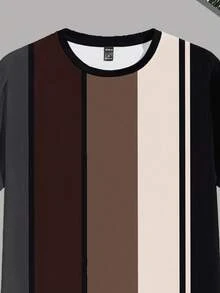 Manfinity Homme Stylish Striped Pattern Casual Slim Fit Short Sleeve T-Shirt, Essential For Dates And Gatherings, Suitable As Gift For Boyfriend