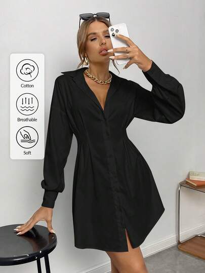 EURMUSE Ruched Drop Shoulder Shirt  White Dress With Sleeves