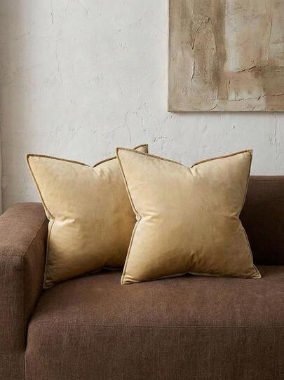 Cirelle 2 件北欧简约纯色荷叶边毛绒抱枕套（不含枕芯）、方形靠垫套、节日家居装饰枕头、柔软舒适的亚麻面料、现代沙发、家居卧室宿舍使用