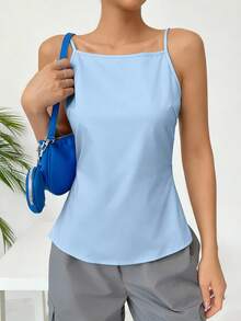 SHEIN EZwear 女士纯色简约休闲吊带背心 - 藍色 - 查看 5