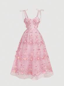 SHEIN MOD Plus Size Women's Elegant Embroidered Tie Shoulder Midi Dress,Party Dress ,Elegant Dress Women,Corset Top Dress,Unique Dress,Party Dresses ,Date Night Dress,Formal Dresses For Women,Valentine's Day, Rose Dress, Dress Pink, Garden Party Formal Dress,Spring Break Outfits,Summer Dress Bridal Shower Outfit Pink Tea Party Dress Pink Flower Dress Pink Birthday Outfit Women - Pink - View 6