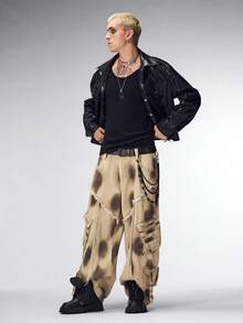 ROMWE MEN Street Life Men's Ink Dot Distressed Straight Leg Jeans - Brown - View 8