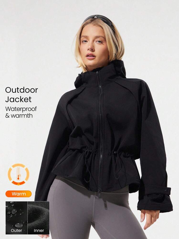Chaqueta de forro polar impermeable, cálida y transpirable con capucha, puños ajustables y cintura para uso al aire libre, senderismo y uso diario
