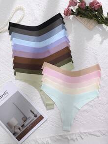 15pcs/Pack Women's Seamless Simple Low-Rise Thong Panties - Multicolor - View 7