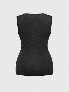 ROMWE Grunge Punk 大码女式复古朋克金属孔眼装饰垂褶领口不对称下摆修身背心 - 深灰色 - 查看 2