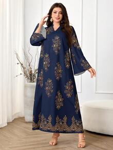 Al Najma Plus Size Women Arab Style Casual Dress, Minimalist Fashion For Everyday Wear Modest - Navy Blue - View 6