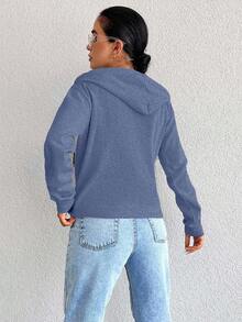 Áo hoodie dài tay 100% cotton thường ngày, dây rút, khóa kéo - Màu xanh hải quân - Xem 2