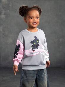 SHEIN How to Train Your Dragon 1pc Young Girl Casual Style Cartoon Pattern Crew Neck Long Sleeve Comfortable Sweatshirt - متعدد الألوان - مشاهدة 3