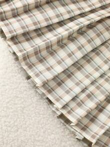 Elladie kids Tween Girls Fashionable Sweet School Style Floral Ruffle Long Sleeve Top Paired With Plaid Pleated Skirt, Casual Minimalist Apricot Jacket Set - Apricot - View 3