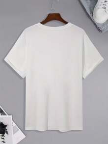 Versatile Casual Loose Fit Short Sleeve T-Shirt With Fun Print, For Vacation, Work And Everyday Wear - 黃色 - 查看 2