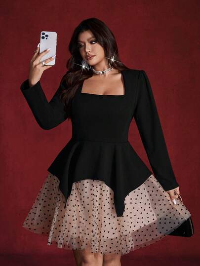 Viva Relle Valentine 2pcs/Set Plus Size Long Sleeve Romantic, Elegant & Fashionable Outfit For Date Night