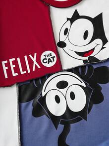 SHEIN Felix The Cat Women's Casual Colorblock Cat Print Drop Shoulder Sweatshirt, Autumn - متعدد الألوان - مشاهدة 10
