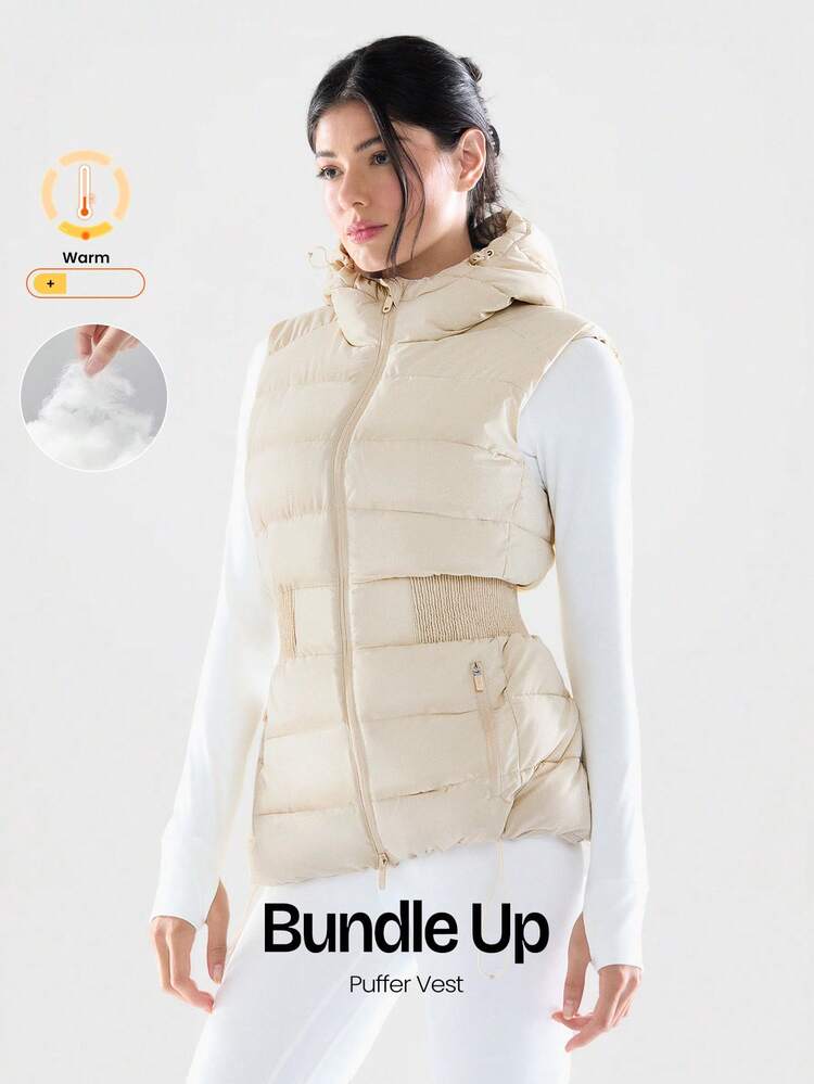 Abrígate con un chaleco acolchado con capucha suave y cálido, ligero, repelente al agua, con cintura elástica ancha, bolsillos con cremallera, cordón ajustable en el bajo, a prueba de plumas, para otoño e invierno, para uso diario y casual al aire libre