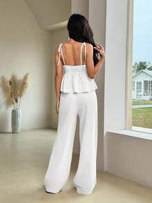 Comfortcana Woven White Linen Tank Top And Pants Set - White - View 6