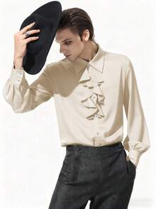 ROMWE MEN Men's Gothic Dark Style Elegant Ruffle Collar Shirt - Apricot - View 4