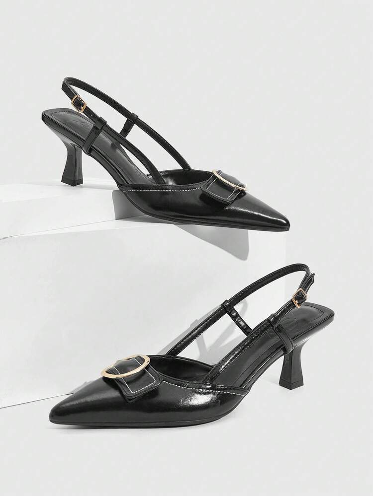 CUCCOO SZL Women's Pointed Toe High Heel Shoes With Metal Buckle Design, Sexy Elegant Leather Stilettos, Suitable For Formal Occasions, Parties, Dates, Afternoon Tea, And Daily Commute Valentine's Day