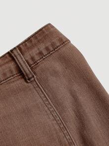 Selenza 女士时尚休闲单排扣牛仔迷你裙 - 咖啡棕 - 查看 3