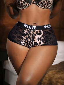 Valentine's Day Fashionable Leopard Print Lace Trim Boyshort Panties - Multicolor - View 4