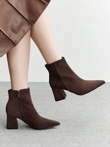 CUCCOO BIZCHIC Botas de tacón alto de color borgoña de moda para mujer - Marrón Chocolate - Ver 4