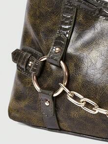 ROMWE Grunge Punk Bolso de hombro con detalle de cadena estilo Y2K, bolso tipo hobo gótico punk, bolso de mano de estilo callejero - Verde militar - Ver 4