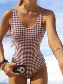 Swim Mod Áo tắm liền thân kẻ caro dành cho nữ, thích hợp cho kỳ nghỉ hè, đi biển. - Nhiều màu - Xem 3