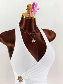 Amplova Top à col ras-du-cou minimaliste de couleur unie avec volants, pour un port quotidien. Printemps, Saint-Valentin pour femmes, Y2K, 3 pièces, printemps, vacances, décontracté - Multicolore - Voir 6