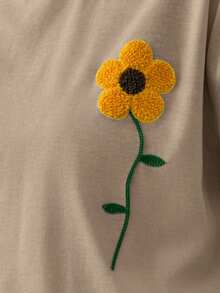 EURMUSE 100%Cotton Summer Flower Flocking White T-Shirt - Beige - View 9