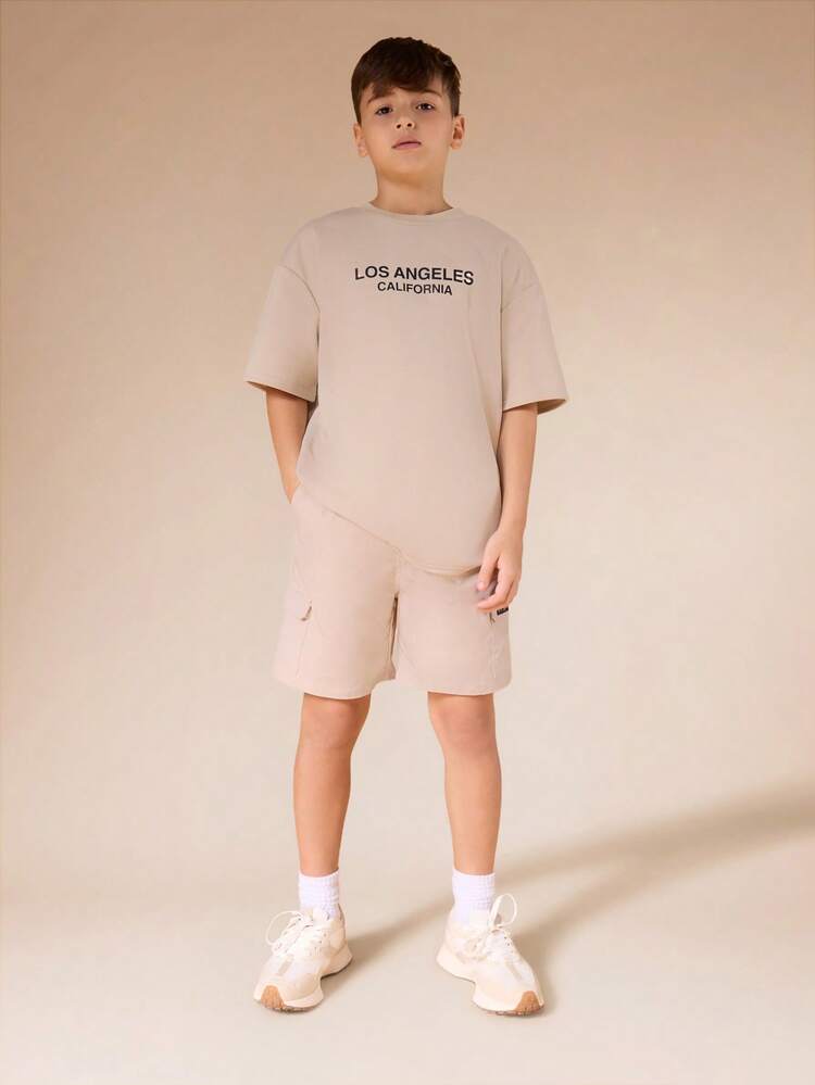 Graphic T-Shirt And Shorts Set With Text Print