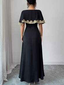 SHEIN Raffinéa Đầm ôm eo viền hoa vàng sang trọng, gợi cảm, thanh lịch, đa năng dành cho nữ, thích hợp mặc hàng ngày vào mùa xuân, hè và thu. - màu đen - Xem 2