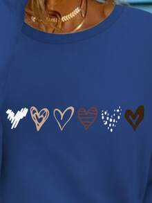 Mujer casual camiseta estampado gráfico love corazón amor día san valentín cerezas cereza enamorados pareja linda tierna cute rayas rayones dibujo letras creativo ajuste regular cuello redondo manga larga primavera erano uso diario comoda fresca ligera - Azul Marino - Ver 2